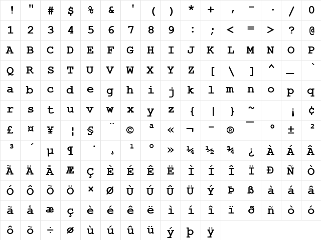 Courier New Bold font glyph preview Courier New Bold font glyphpreview