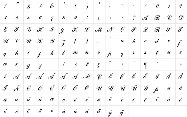 Commercial_Script Regular font glyphpreview