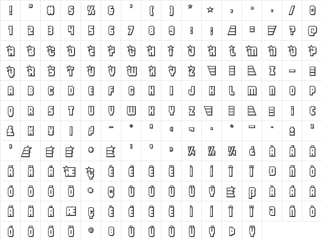 Army Rangers Engraved Regular font glyphpreview
