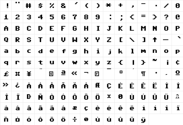 Commodore 64 Pixeled Regular font glyph preview Commodore 64 Pixeled Regular font glyphpreview