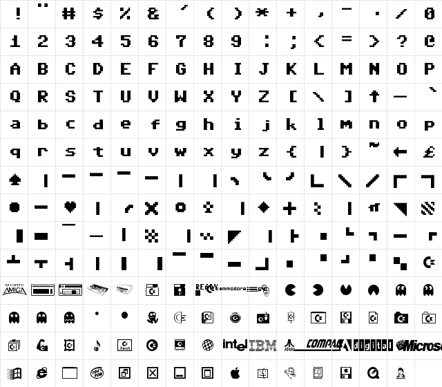 Commodore 64 Regular font glyph preview Commodore 64 Regular font glyphpreview