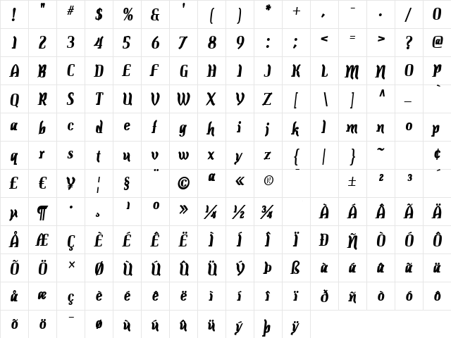 Colourbars Bold font glyph preview Colourbars Bold font glyphpreview