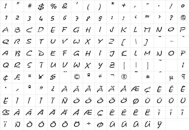 Comix RegularItalic font glyph preview Comix RegularItalic font glyphpreview