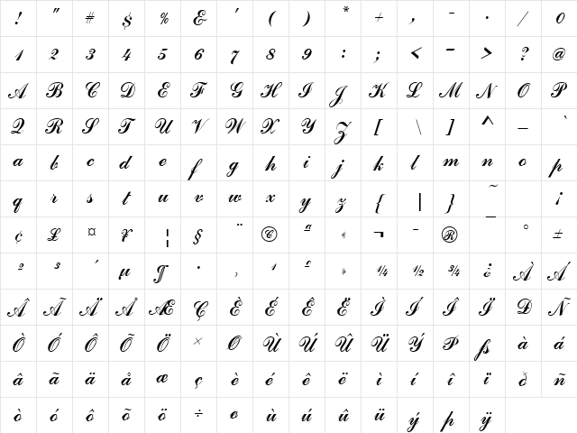 CommercialScrT Regular font glyph preview CommercialScrT Regular font glyphpreview