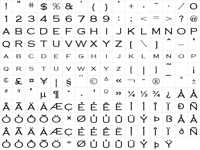 Cobalt-Extended Normal font glyph preview Cobalt-Extended Normal font glyphpreview
