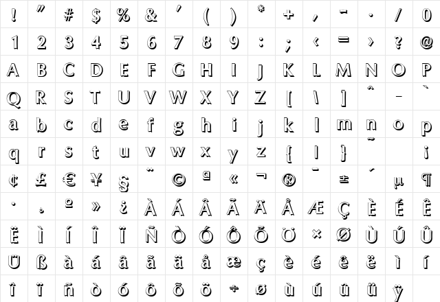 ColumbiaShadow Bold font glyphpreview