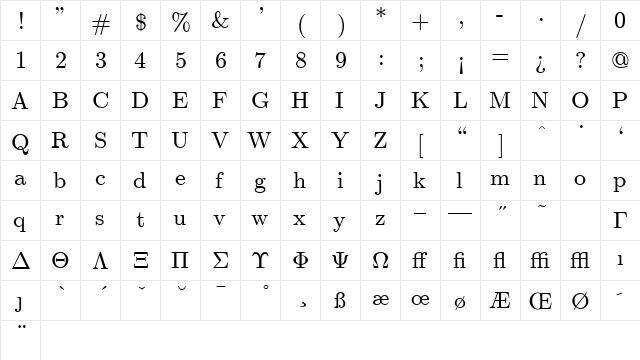 cmr10 Regular font glyphpreview