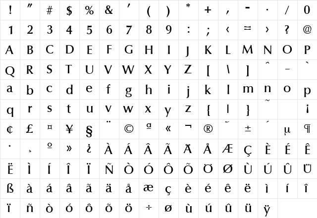 Columbia-Serial-Medium Regular font glyphpreview