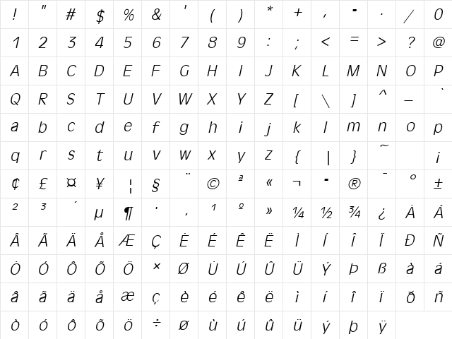 AntiqueOliveL Italic font glyph preview AntiqueOliveL Italic font glyphpreview
