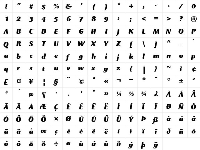 ClubTypeMercurius-Black BlackItalic font glyphpreview