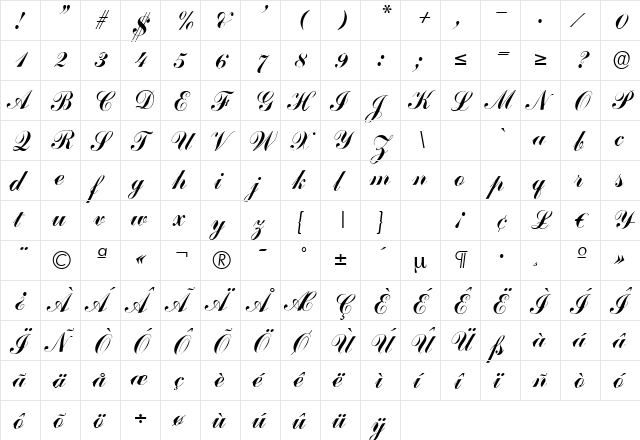CommercialScriptTwo Regular font glyphpreview