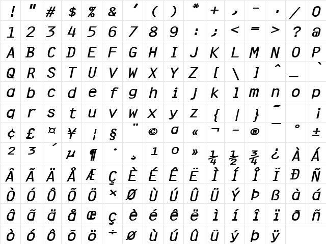 Clean-Extended Bold Italic font glyphpreview