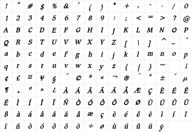 Clayton Bold Italic font glyph preview Clayton Bold Italic font glyphpreview