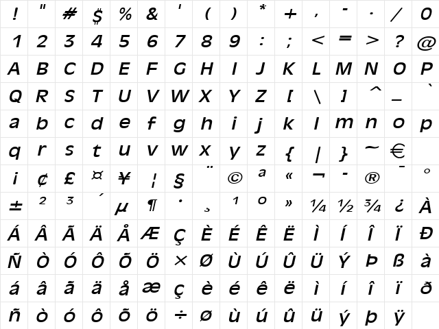 Antiqua101Wide Italic font glyphpreview