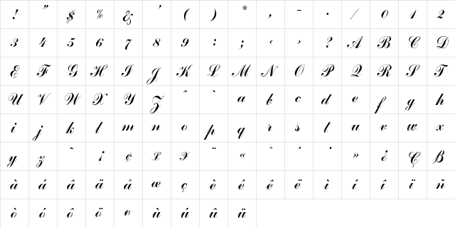 Commercial Script Regular font glyphpreview