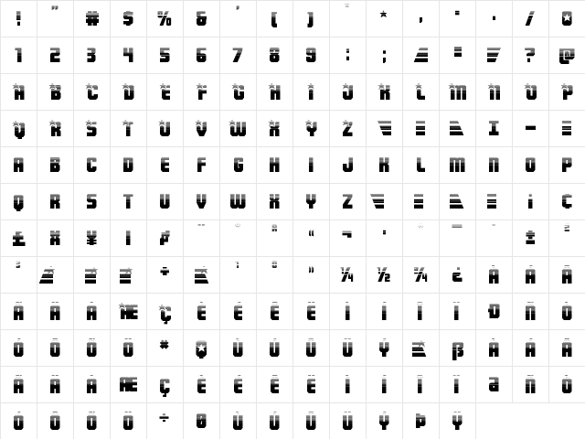 Army Rangers Half-Tone Regular font glyph preview Army Rangers Half-Tone Regular font glyphpreview