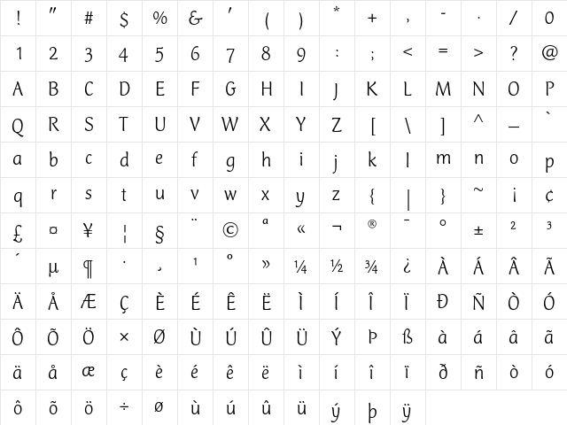 Club Type Mercurius Light font glyphpreview