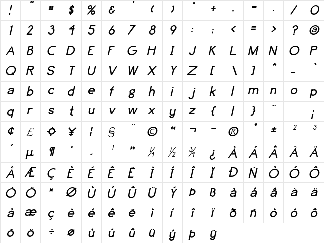 CobellSSK Italic font glyphpreview