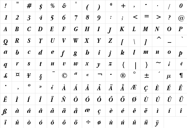 Apple Garamond BT Bold Italic font glyph preview Apple Garamond BT Bold Italic font glyphpreview