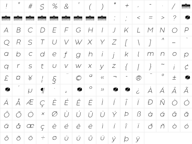Codec Warm Trial ExtraLight Italic font glyphpreview