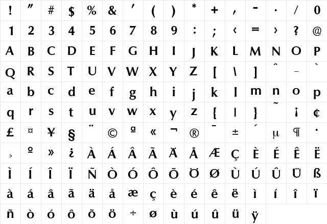 Columbia-DemiBold Regular font glyphpreview