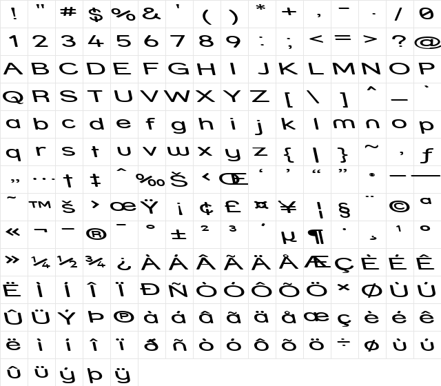 Street - Expanded Reverse Italic font glyphpreview