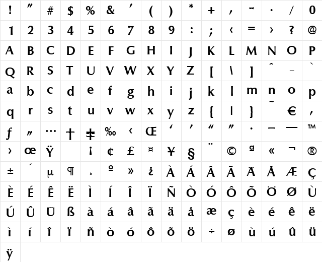 Columbia-DemiBold Regular font glyphpreview