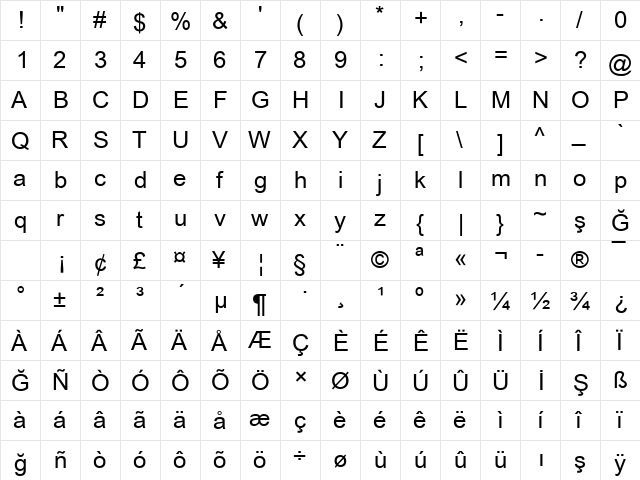 Arial2 Normal Regular Turkce font glyph preview Arial2 Normal Regular Turkce font glyphpreview