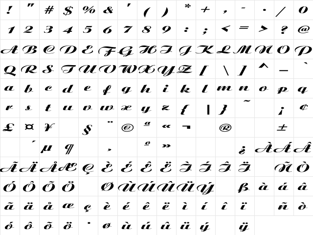 Ariston Ex Regular font glyph preview Ariston Ex Regular font glyphpreview