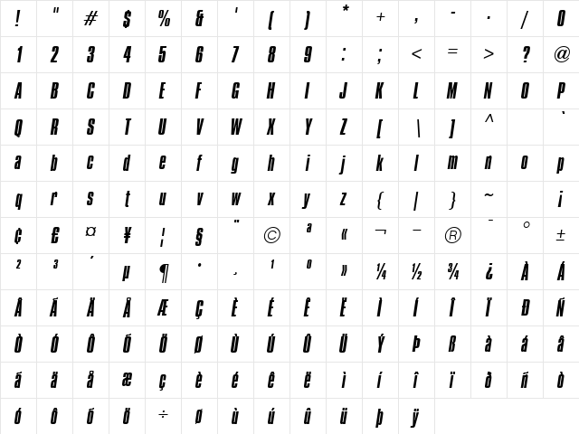 Compacta ICG Italic font glyphpreview