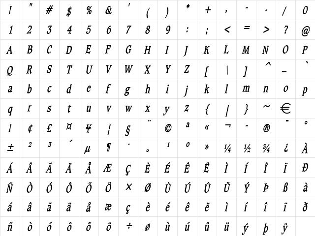 ClaytonThin BoldItalic font glyphpreview