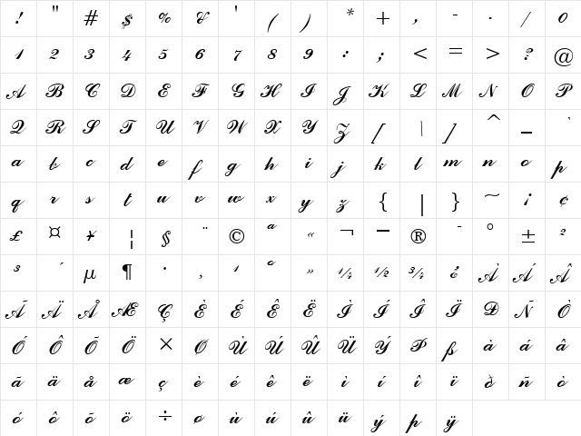CommercialScriptBT Regular font glyphpreview