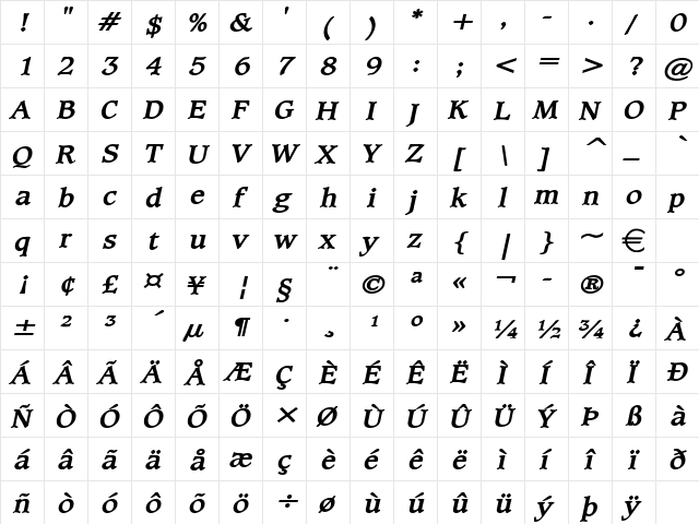 ClaytonWide BoldItalic font glyphpreview