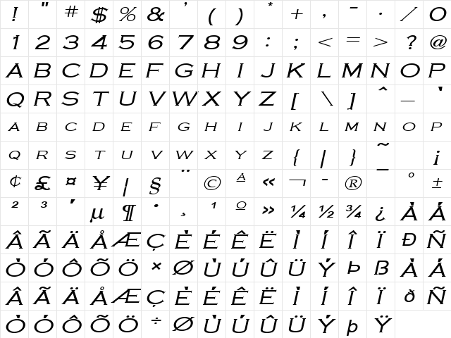 Cobalt-Extended Italic font glyphpreview