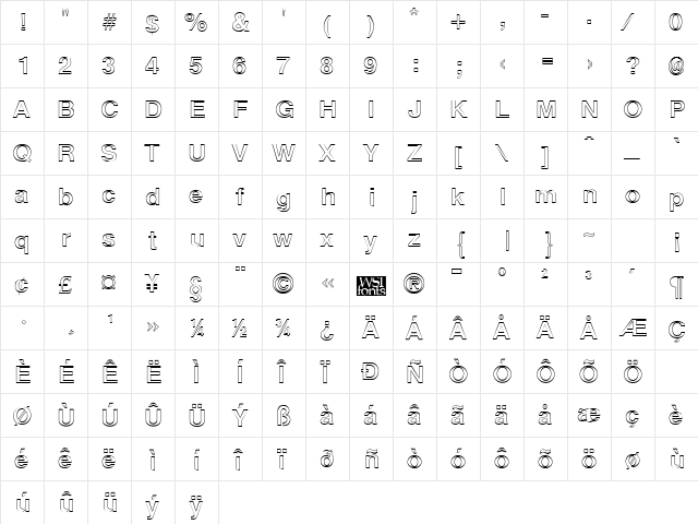 ArenaOutline Regular font glyphpreview