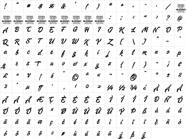 Aquate Script PERSONAL USE ONLY Regular font glyphpreview