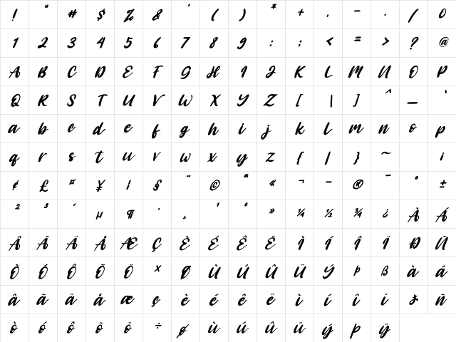 Angelica Caroline Italic Italic font glyphpreview