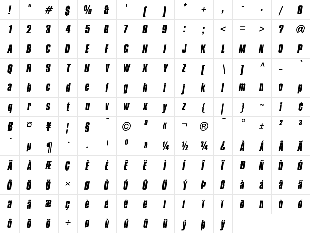 CompactaICG BoldItalic font glyph preview CompactaICG BoldItalic font glyphpreview