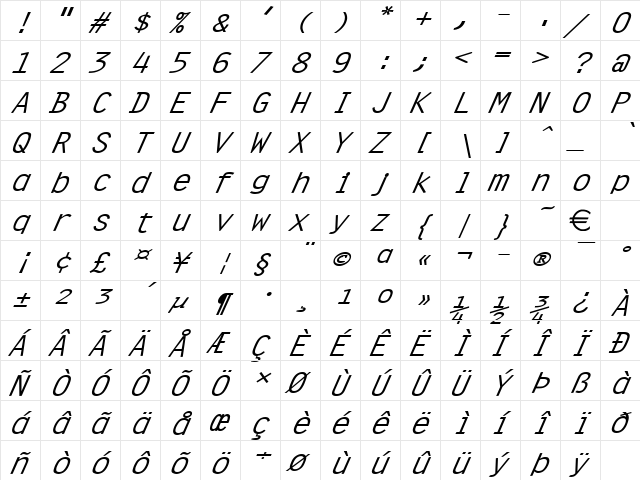 CleanWide Italic font glyphpreview