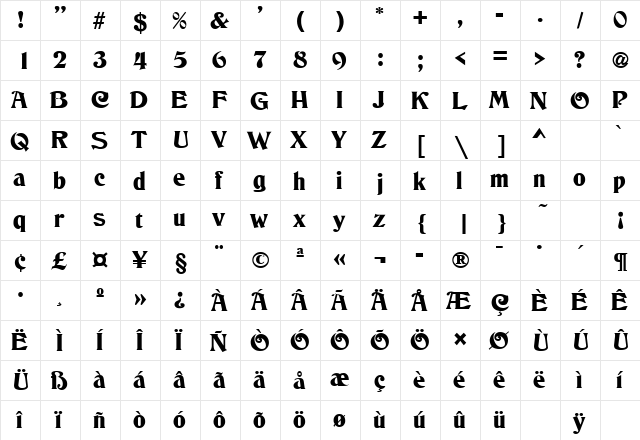 Columbo SF Regular font glyphpreview