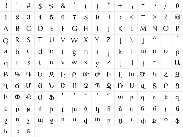 ArmenianArtiSSK Regular font glyphpreview