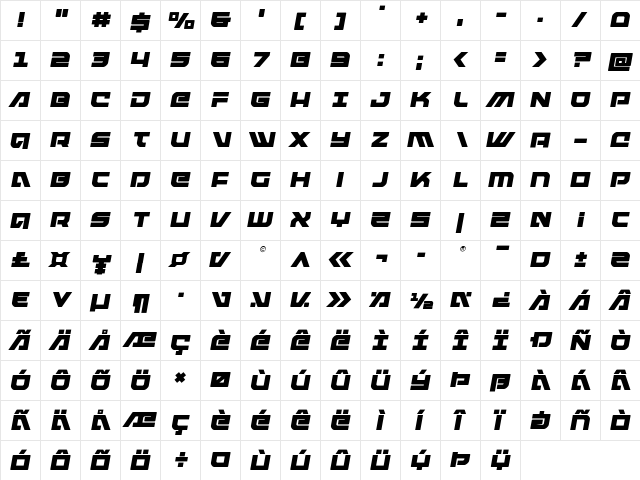 Armed Lightning Squared Semi-Italic Semi-Italic font glyphpreview