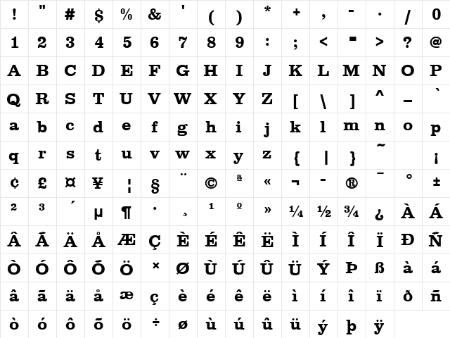 ClarendonTBol Regular font glyphpreview