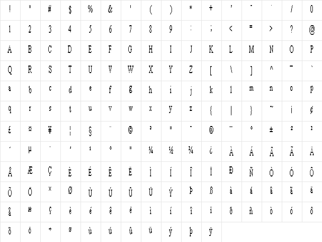 ARashNaziBlurb Regular font glyphpreview