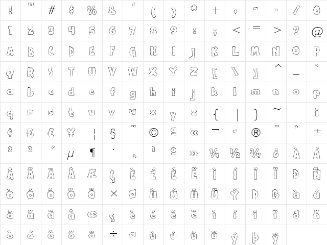 Apple Boy BTN Outline Regular font glyphpreview
