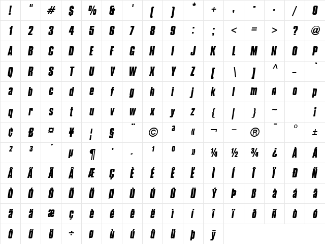 Compacta ICG BoldItalic font glyphpreview