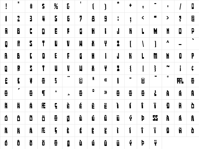 Comrade-BoldCondensed Regular font glyph preview Comrade-BoldCondensed Regular font glyphpreview