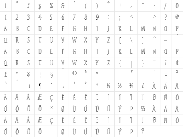 Andreas Roman font glyphpreview