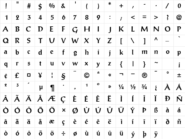 AntiquaSSK Bold font glyph preview AntiquaSSK Bold font glyphpreview