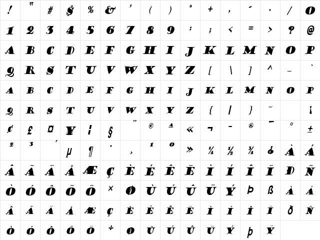 CoffeeSackCondensed Italic font glyphpreview